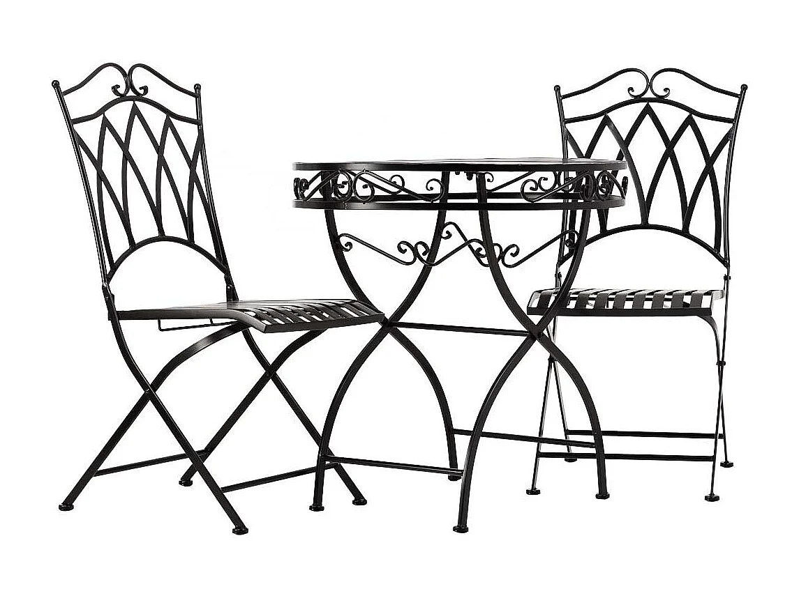 Ensemble table et 2 chaises en fer forgé noires