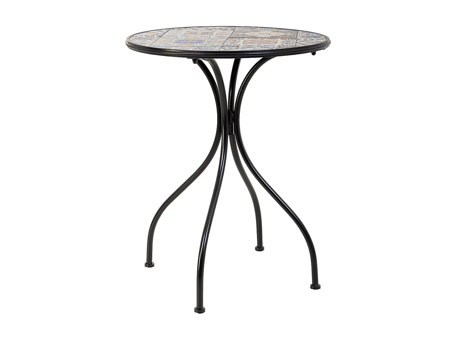 Conjunto de mesa e duas cadeiras em mosaico preto e ferro forjado