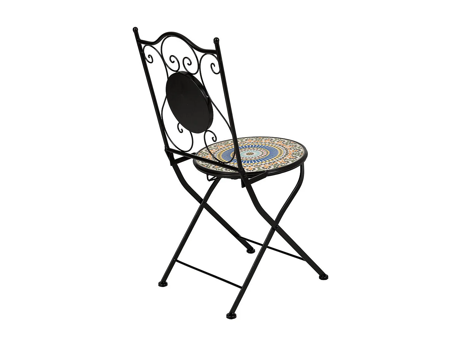 Ensemble table et deux chaises en mosaïque et fer forgé Orange