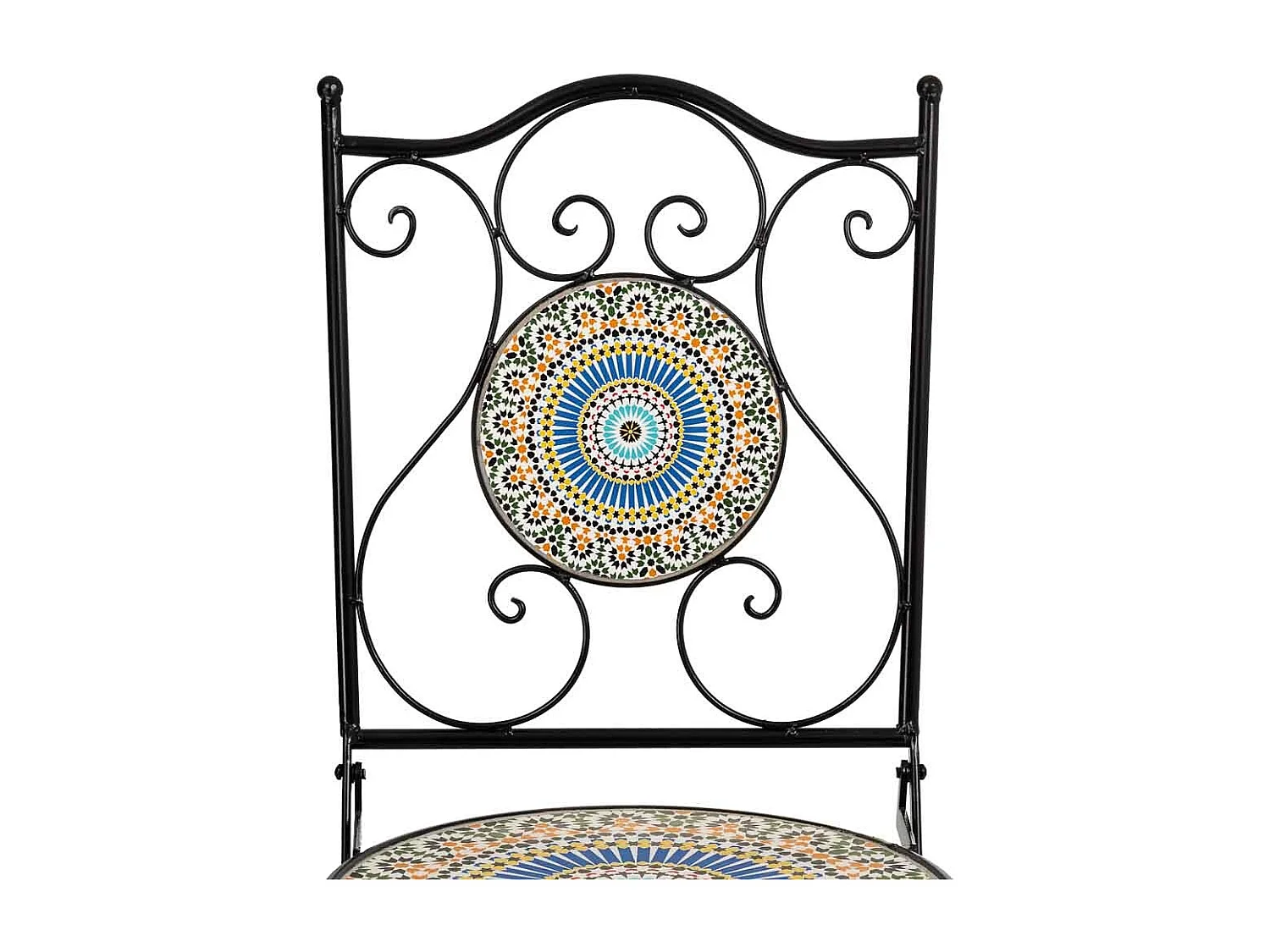 Ensemble table et deux chaises en mosaïque et fer forgé Orange