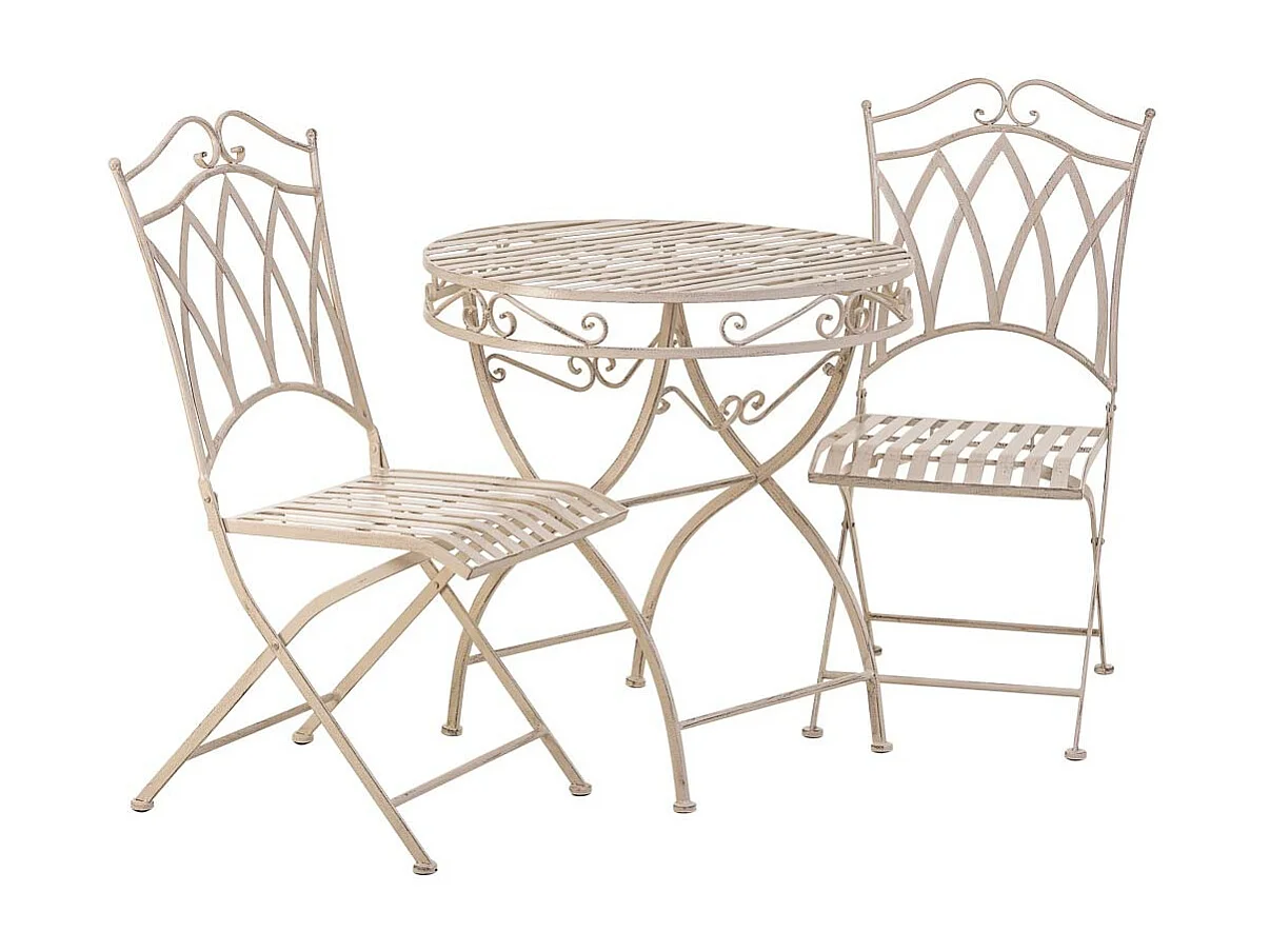 Conjunto de mesa e 2 cadeiras em ferro forjado branco