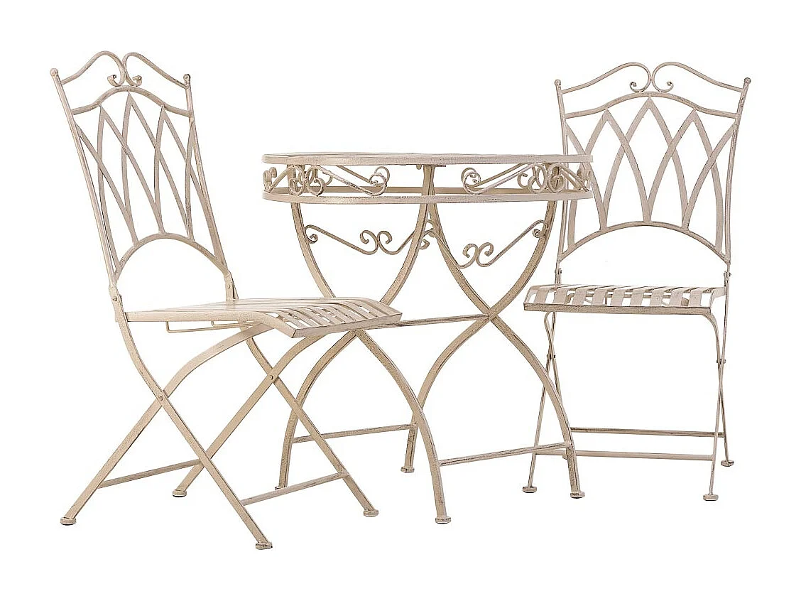 Ensemble table et 2 chaises en fer forgé blanches