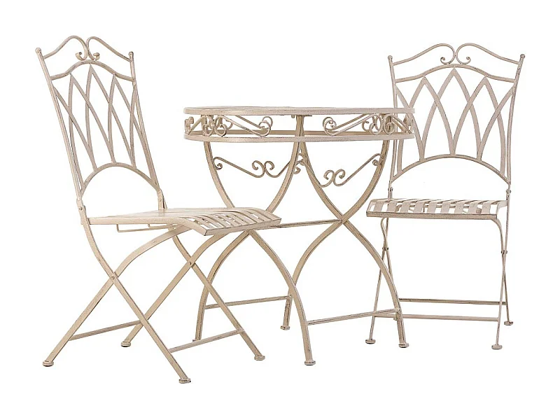 Conjunto de mesa e 2 cadeiras em ferro forjado branco