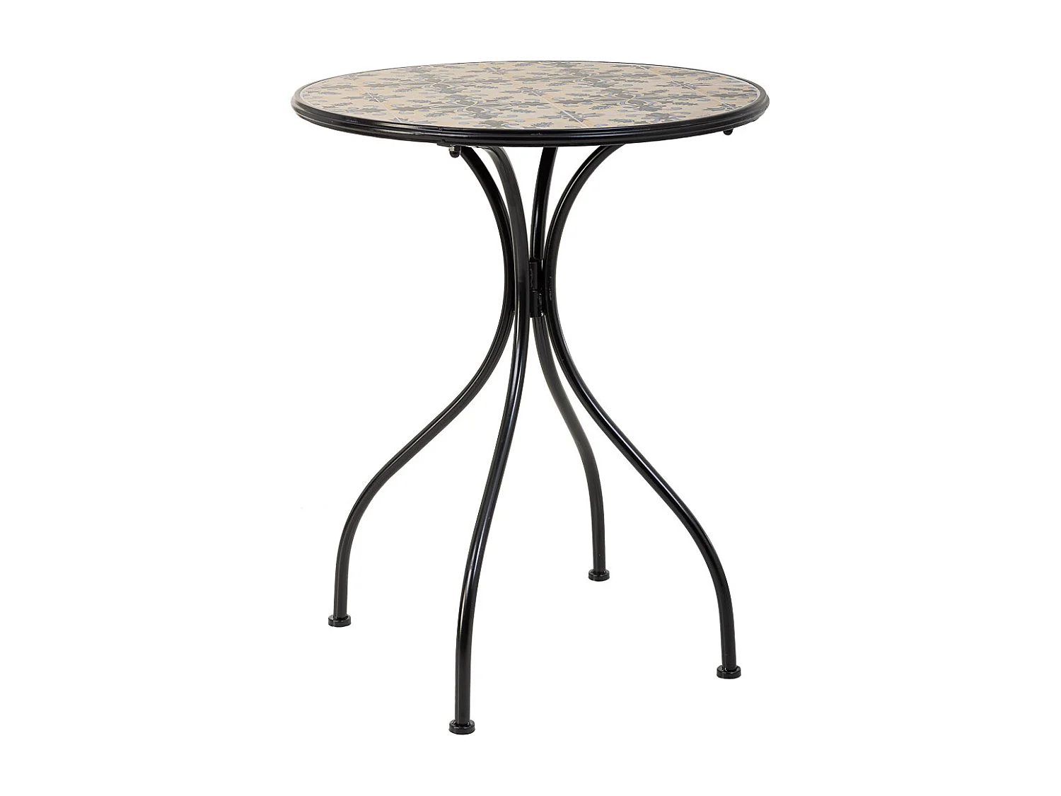 Conjunto de mesa e duas cadeiras em mosaico preto e ferro forjado