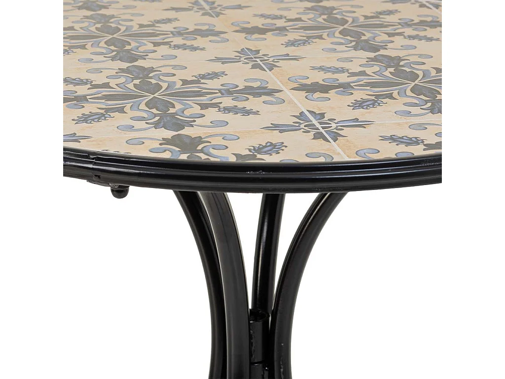 Ensemble table et deux chaises en mosaïque et fer forgé Bleu