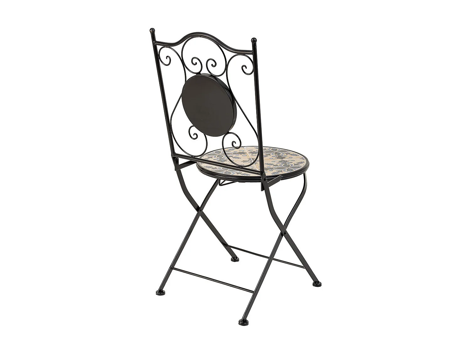 Ensemble table et deux chaises en mosaïque et fer forgé Bleu