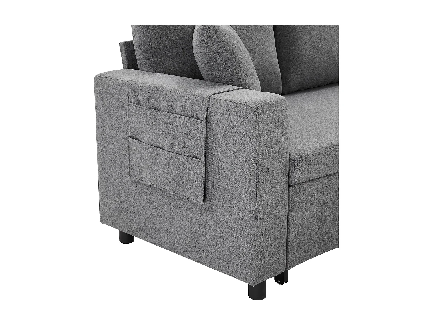 Canapé d'angle convertible 3 places - en tissu lin - avec porte-gobelet de poche - Gris
