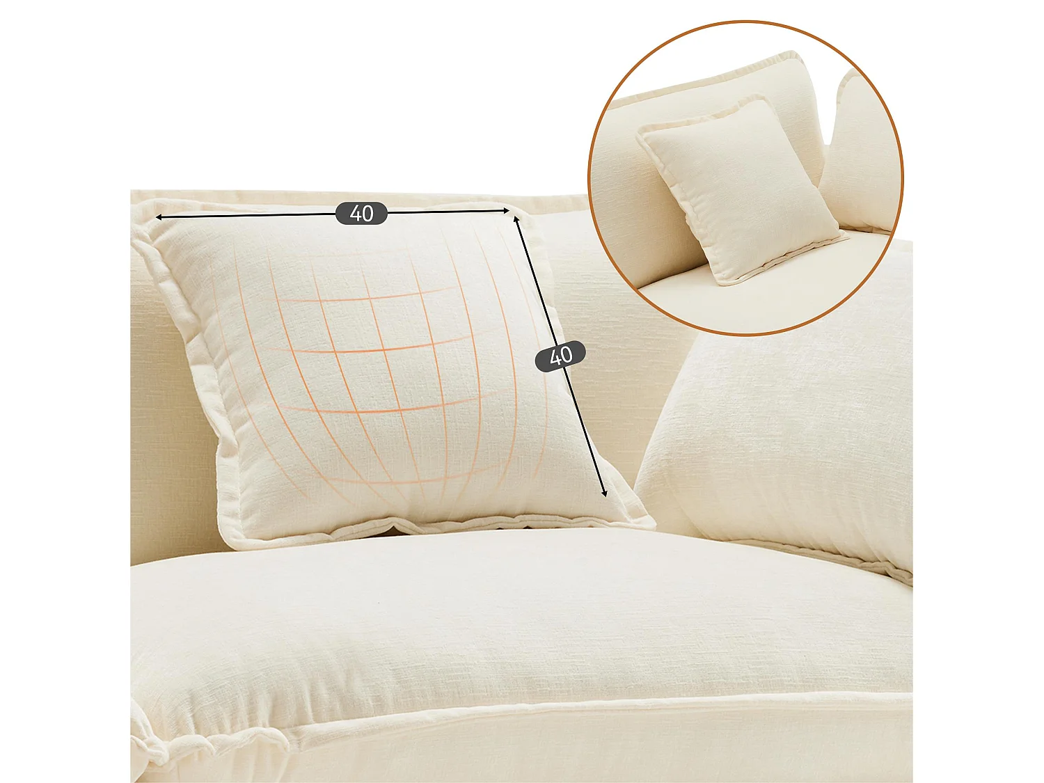 Canapé d'angle 3 places en chenille - avec un repose-pieds modulable - Beige