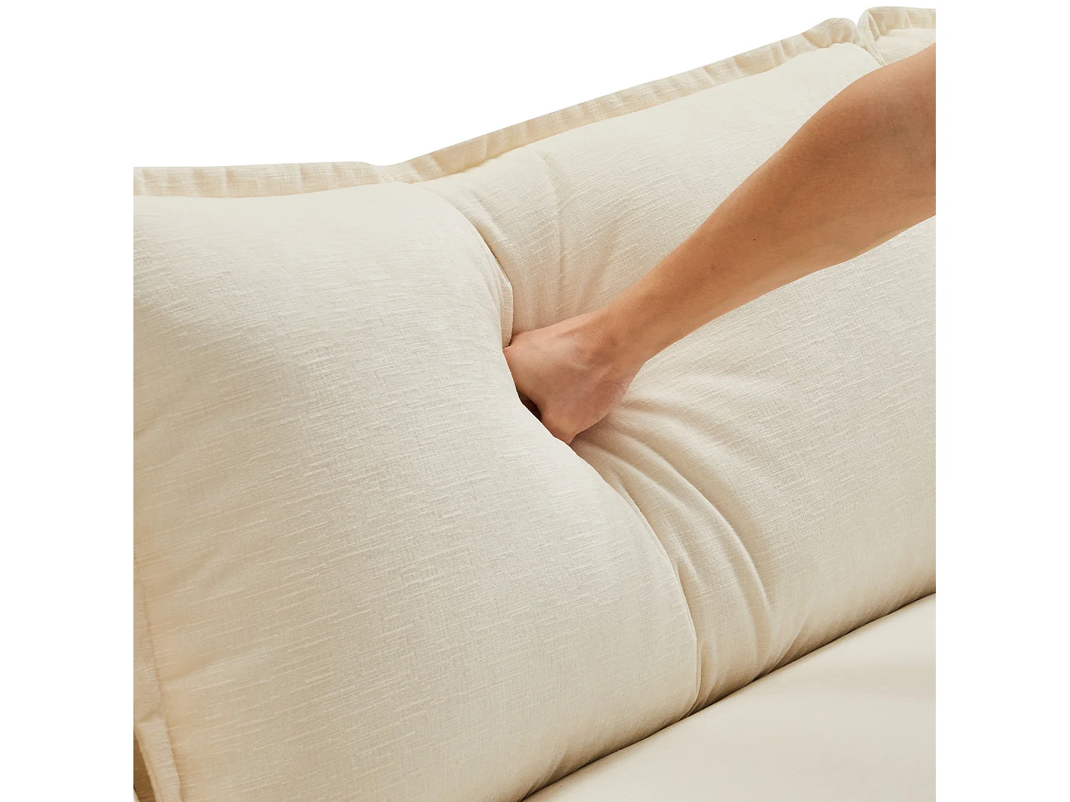 Canapé d'angle 3 places en chenille - avec un repose-pieds modulable - Beige