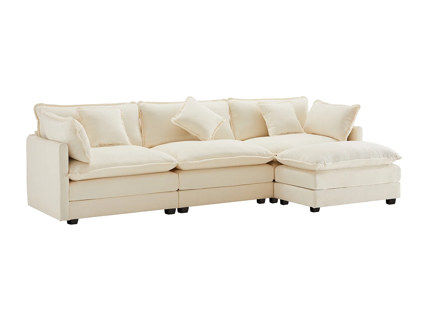 Canapé d'angle 3 places en chenille - avec un repose-pieds modulable - Beige