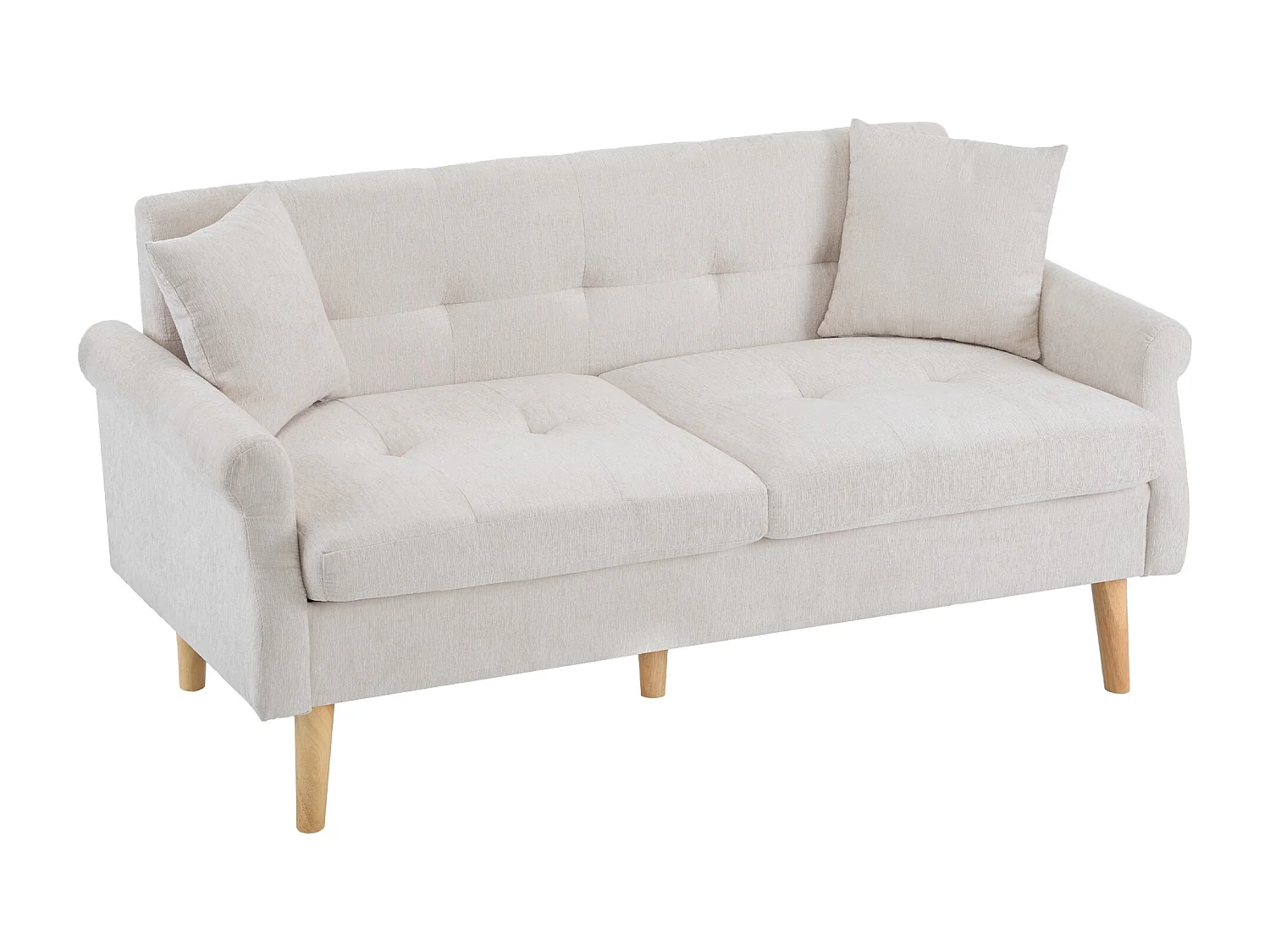 Canapé rembourré en chenille 2 places - 162x74x77 cm - Beige