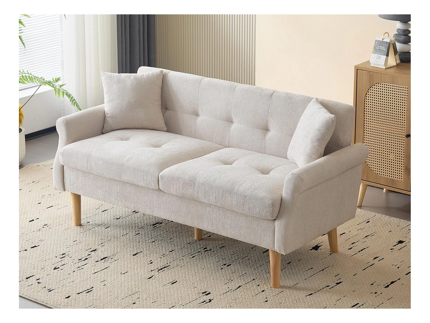 Sofá 2 plazas tapizado en chenilla - 162x74x77 cm - Beige