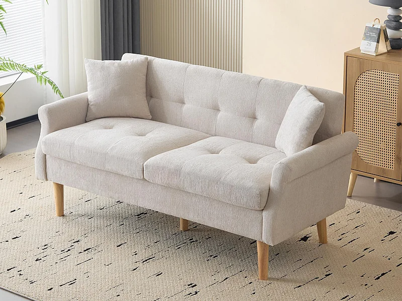 2-Sitzer-Sofa mit Chenille-Polsterung - 162 x 74 x 77 cm - Beige