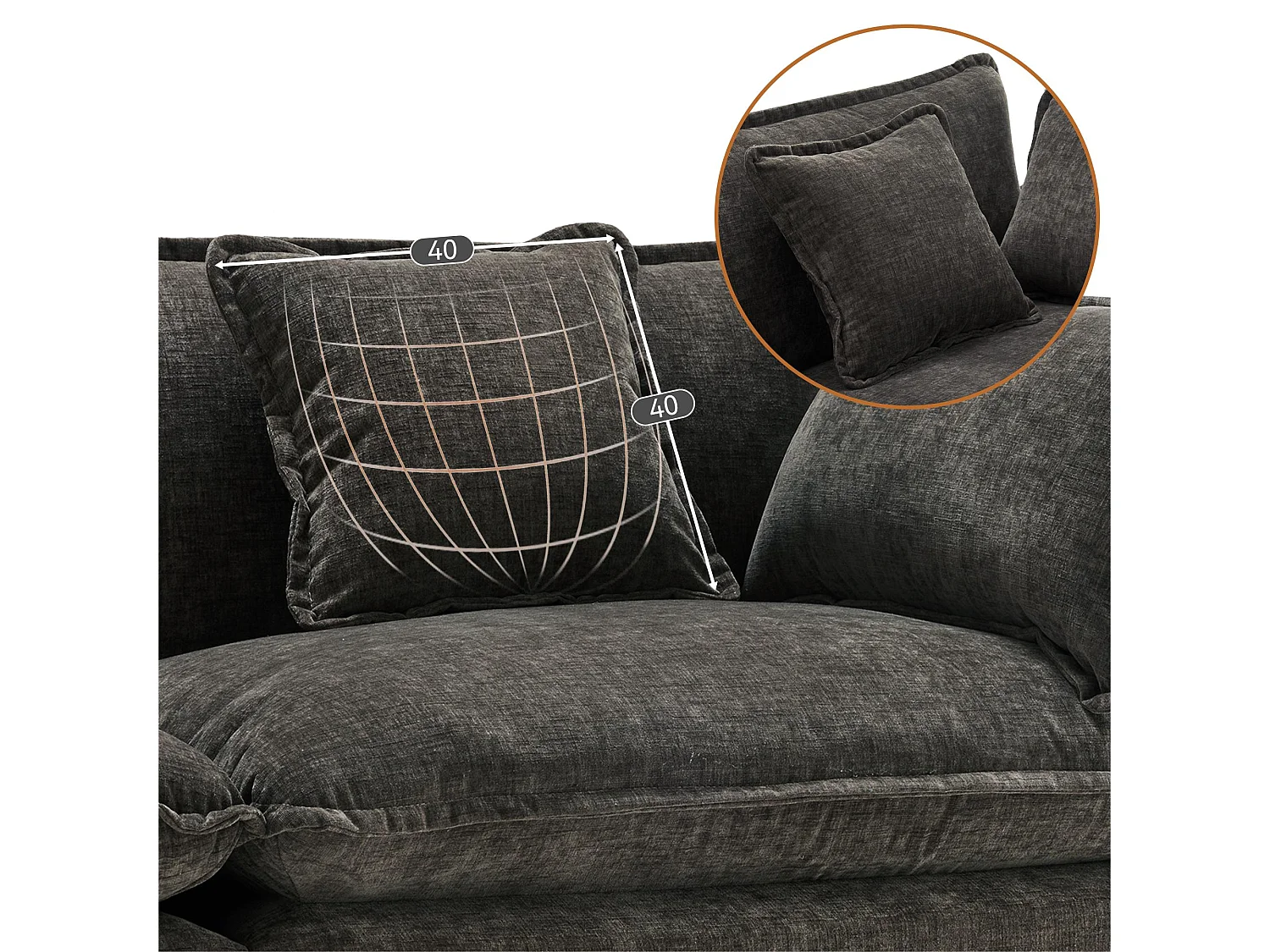 Canapé d'angle 3 places en chenille - avec un repose-pieds modulable - Gris