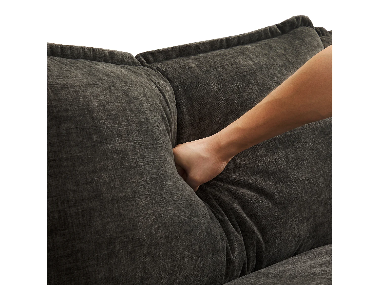 Canapé d'angle 3 places en chenille - avec un repose-pieds modulable - Gris