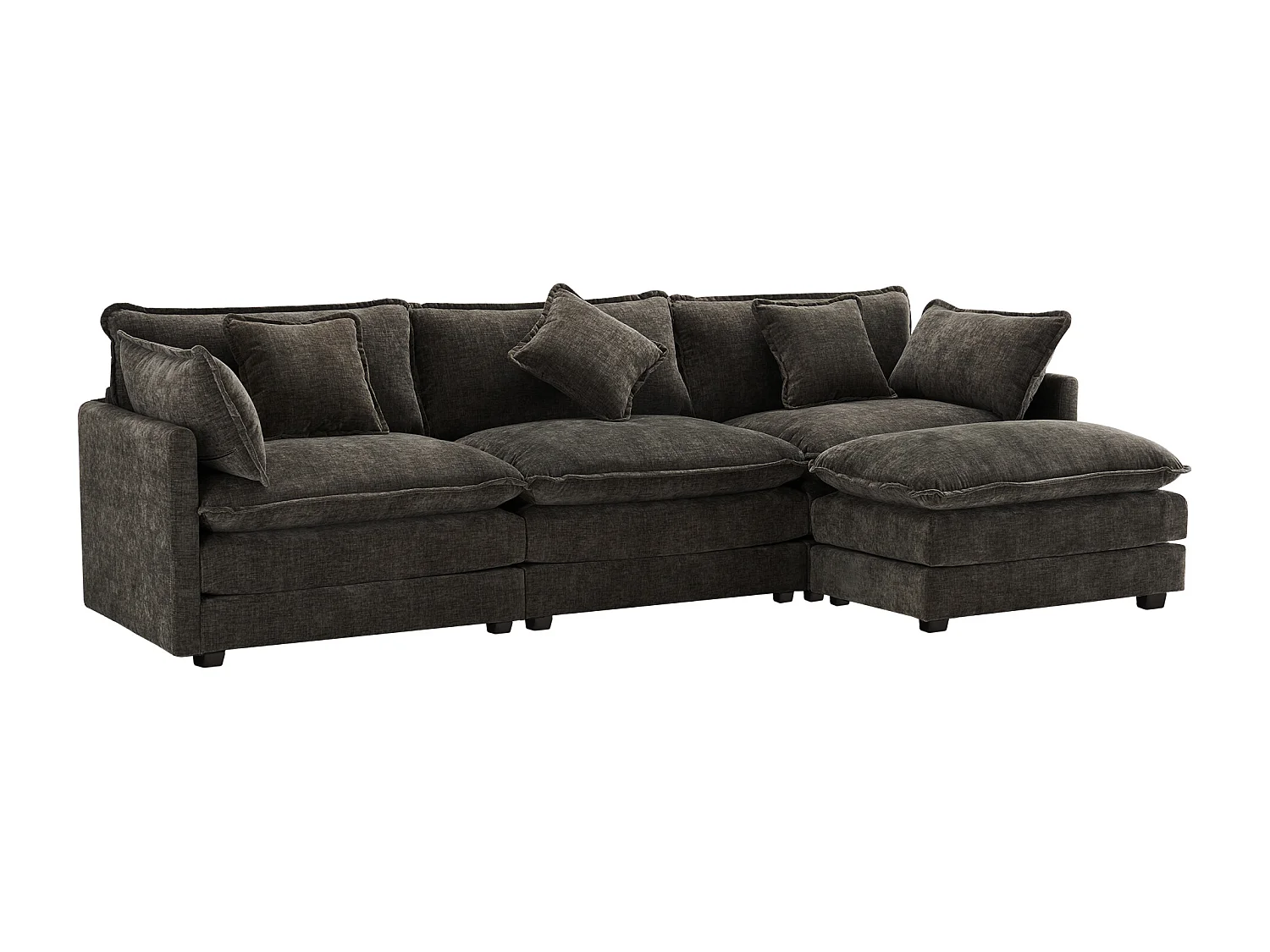 Canapé d'angle 3 places en chenille - avec un repose-pieds modulable - Gris