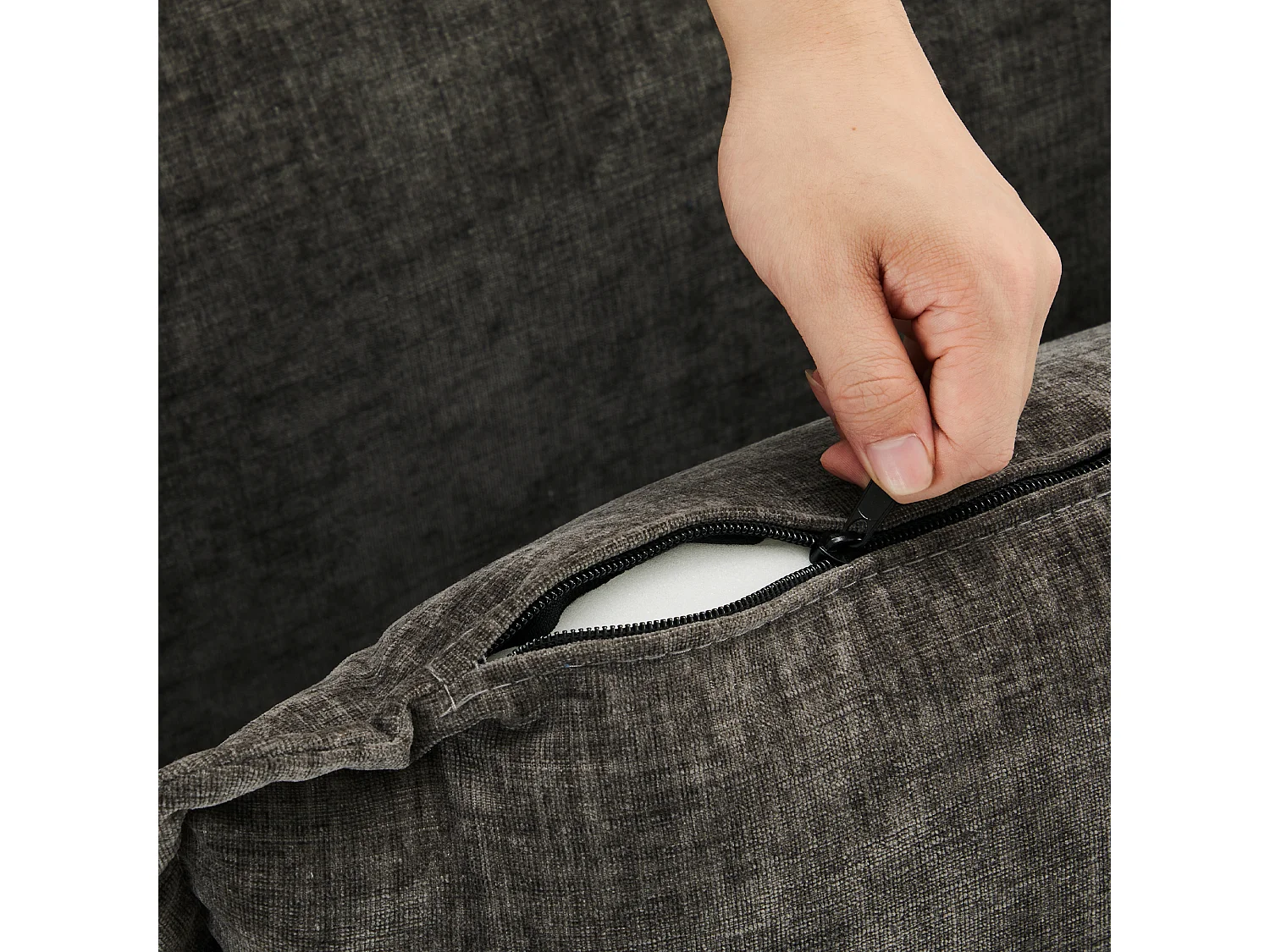 Canapé d'angle 3 places en chenille - avec un repose-pieds modulable - Gris