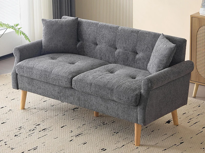 Canapé rembourré en chenille 2 places - 162x74x77 cm - Gris