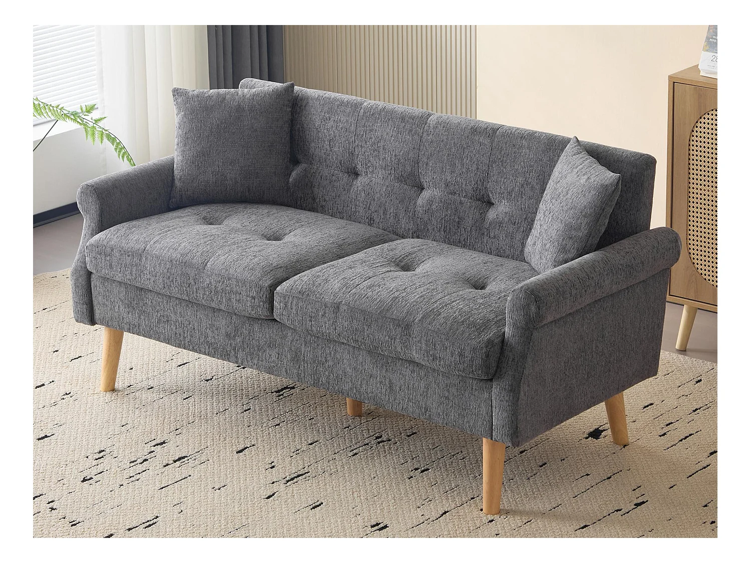 Canapé rembourré en chenille 2 places - 162x74x77 cm - Gris