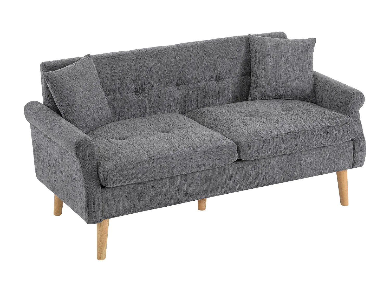 Canapé rembourré en chenille 2 places - 162x74x77 cm - Gris