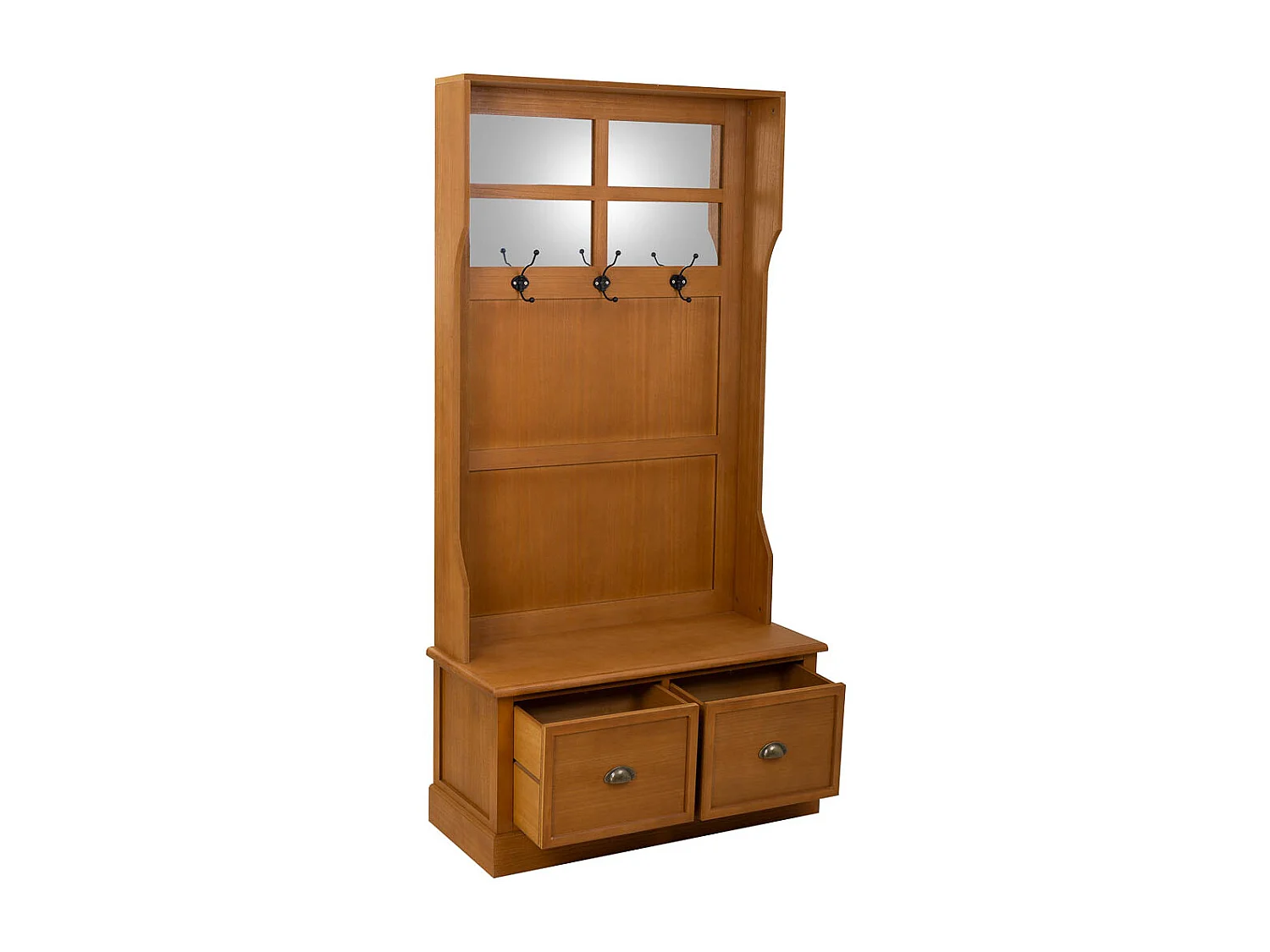 Garderobenständer aus Holz für die Halle mit brauner Bank 92x39,5x184