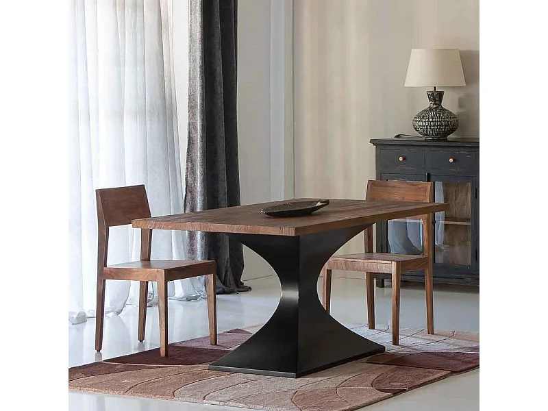 Table à manger en bois d'acacia finition noyer 160x90x76