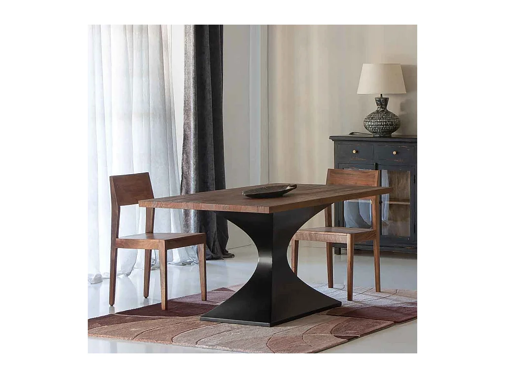 Tavolo da pranzo in legno di acacia finitura noce 160x90x76