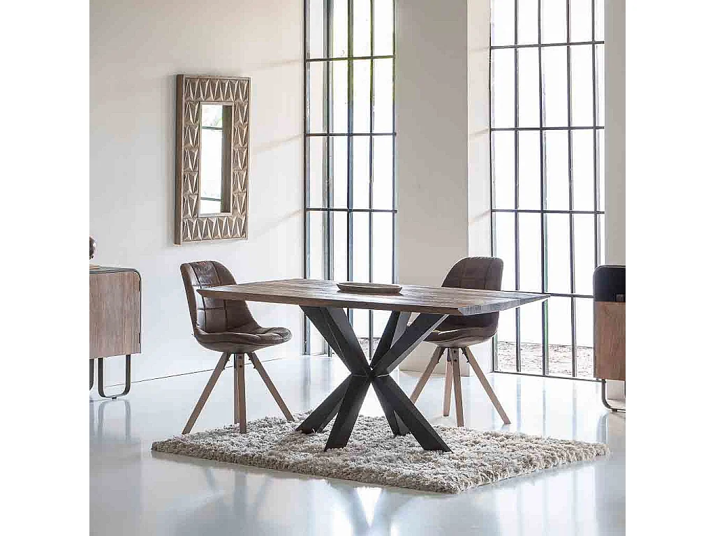 Table à manger à bord conique en bois d'acacia finition rouille 160x90x76