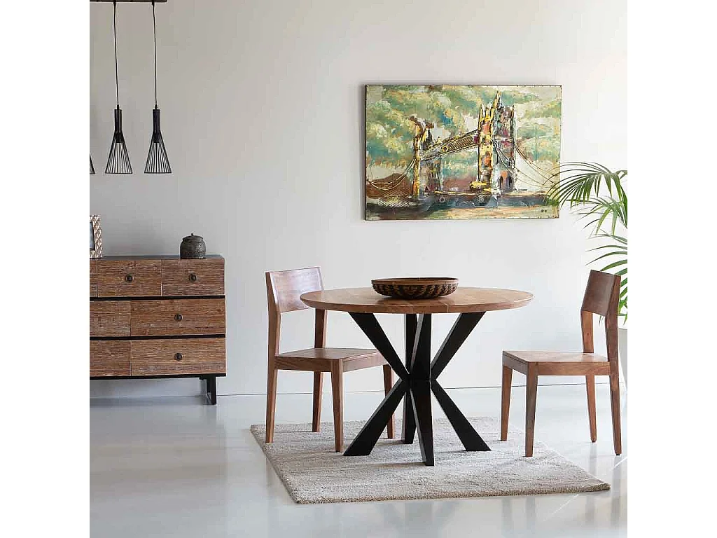 Table à manger ronde Swiss Edge finition couleur bois d'acacia D100x76