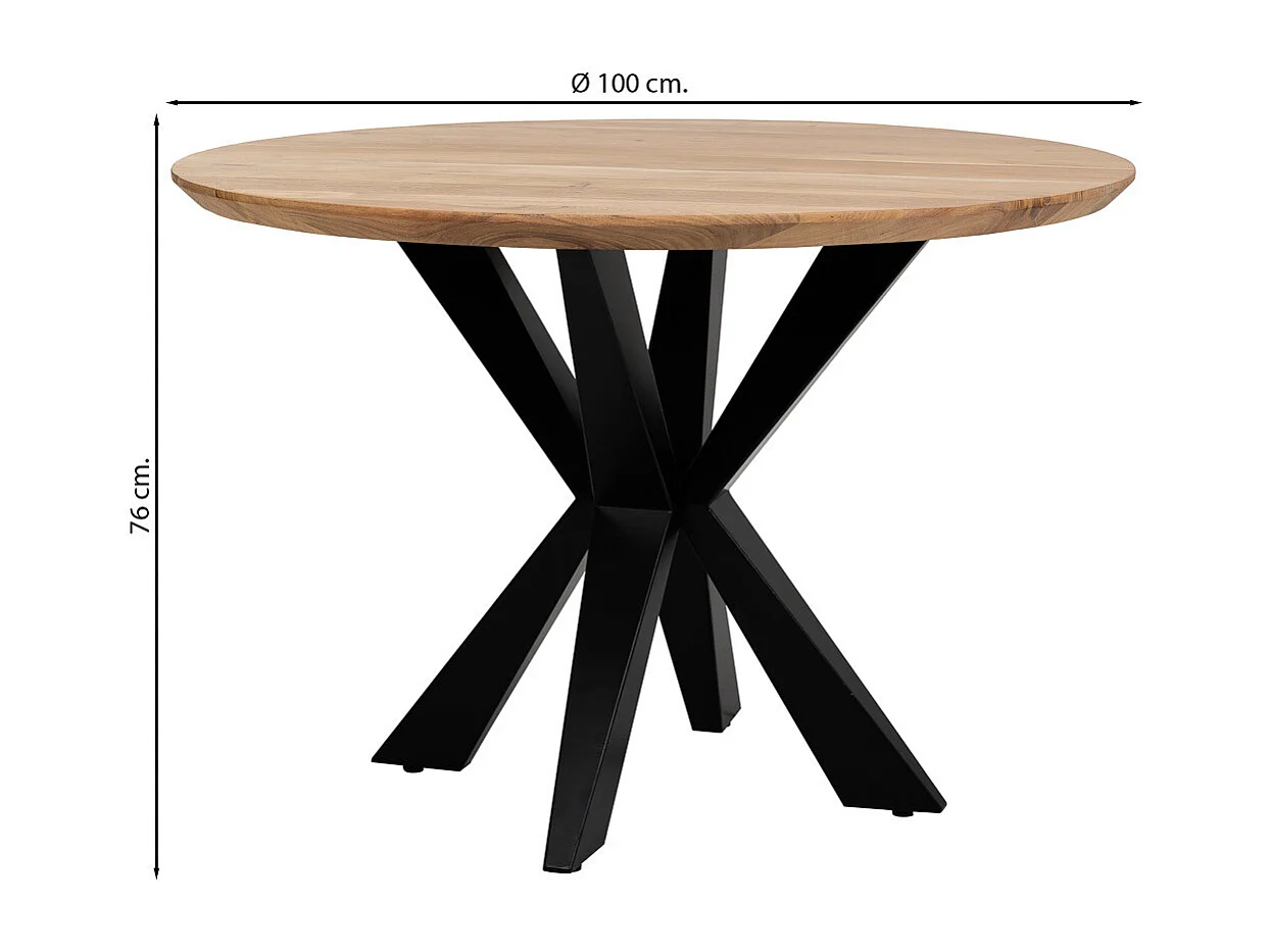 Table à manger ronde Swiss Edge finition couleur bois d'acacia D100x76