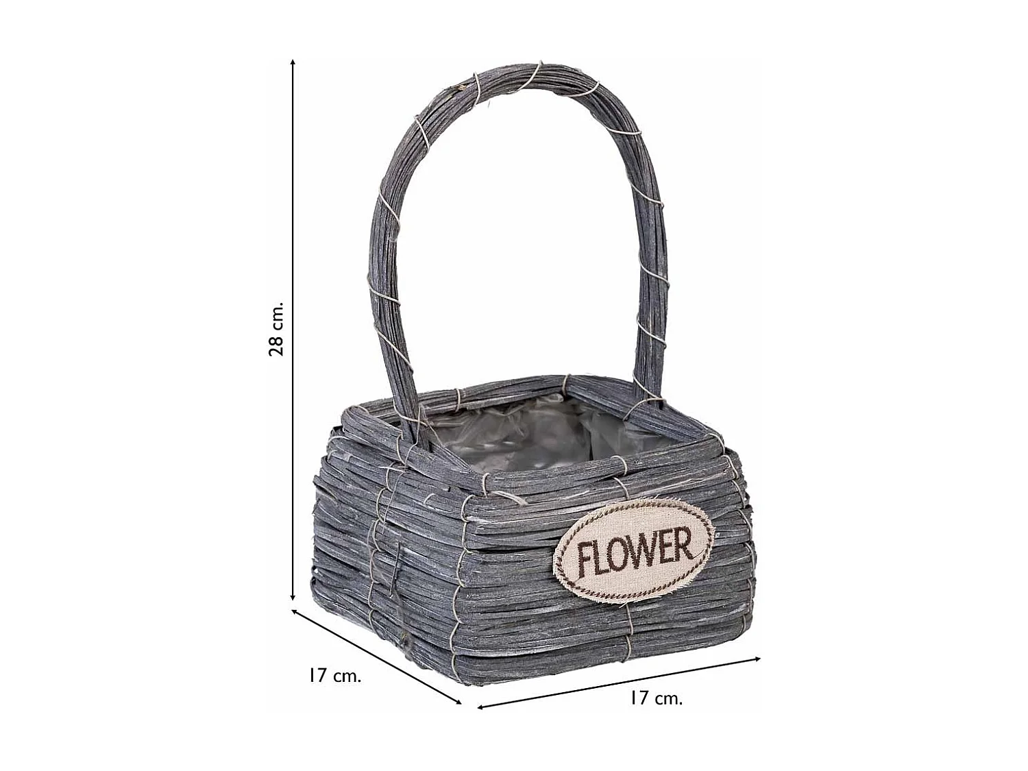 Panier en osier gris 17x17x28h