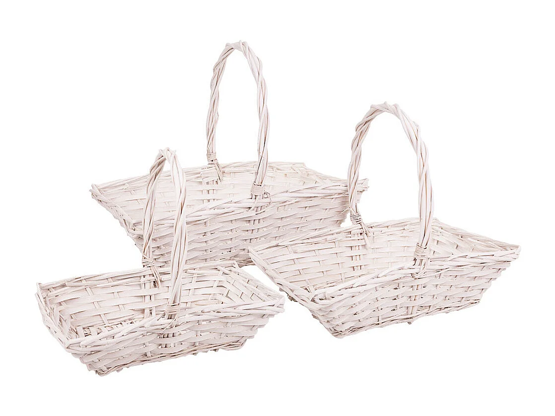 Conjunto de 3 cestos de vime forrados em branco