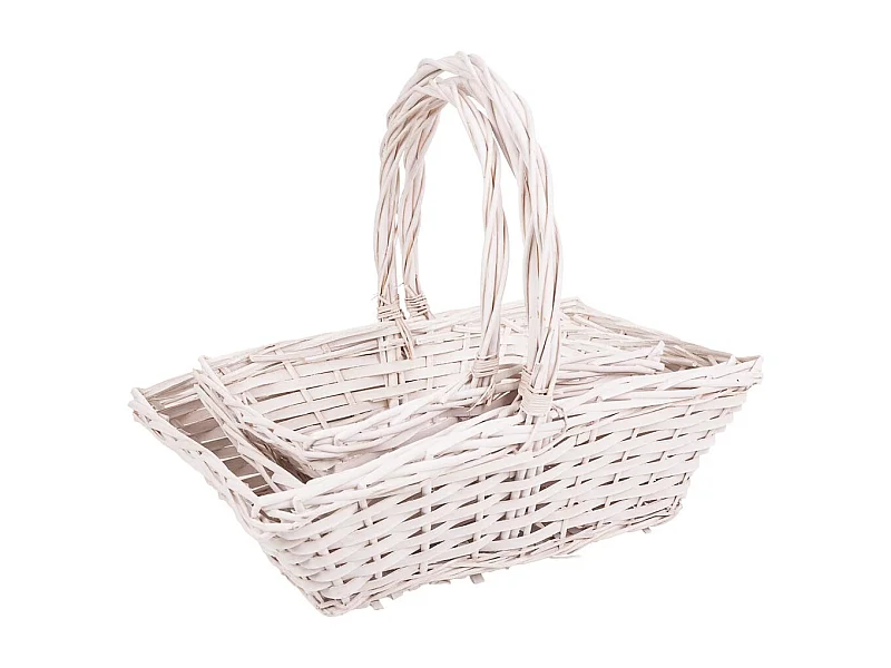 Conjunto de 3 cestos de vime forrados em branco