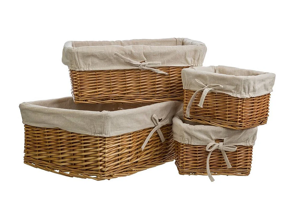 Set 4 cestos de mimbre marrón forrados