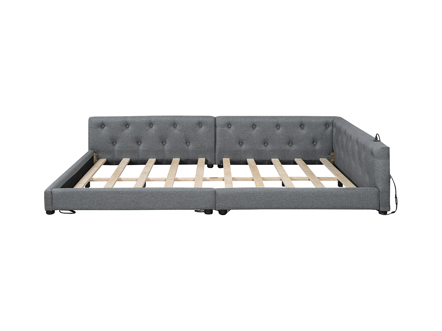 Lit banquette 140x200 cm en lin - avec LED et ports de recharge - Gris