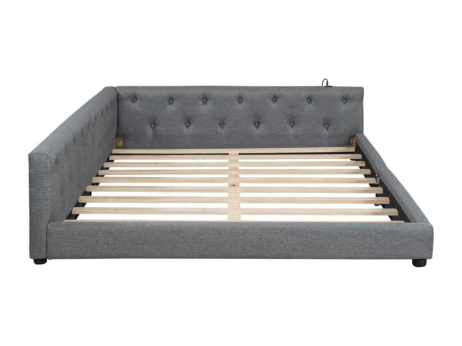 Lit banquette 140x200 cm en lin - avec LED et ports de recharge - Gris
