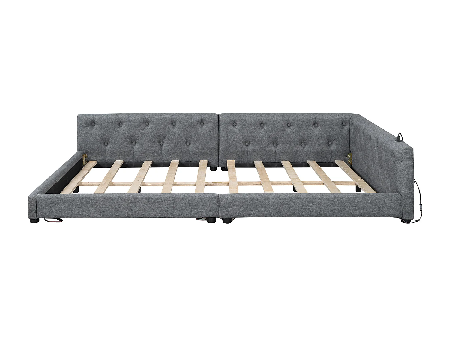 Lit banquette 140x200 cm en lin - avec LED et ports de recharge - Gris