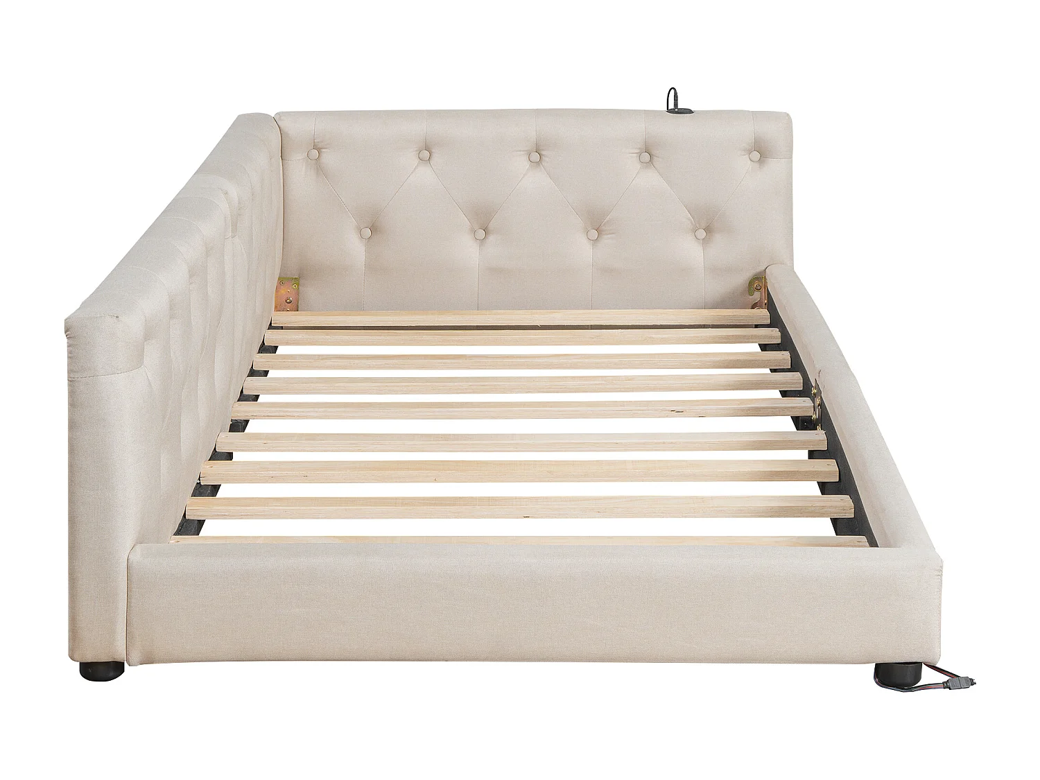 90x200 cm Tagesbett aus Leinen - mit LED und Ladeanschlüssen - Beige