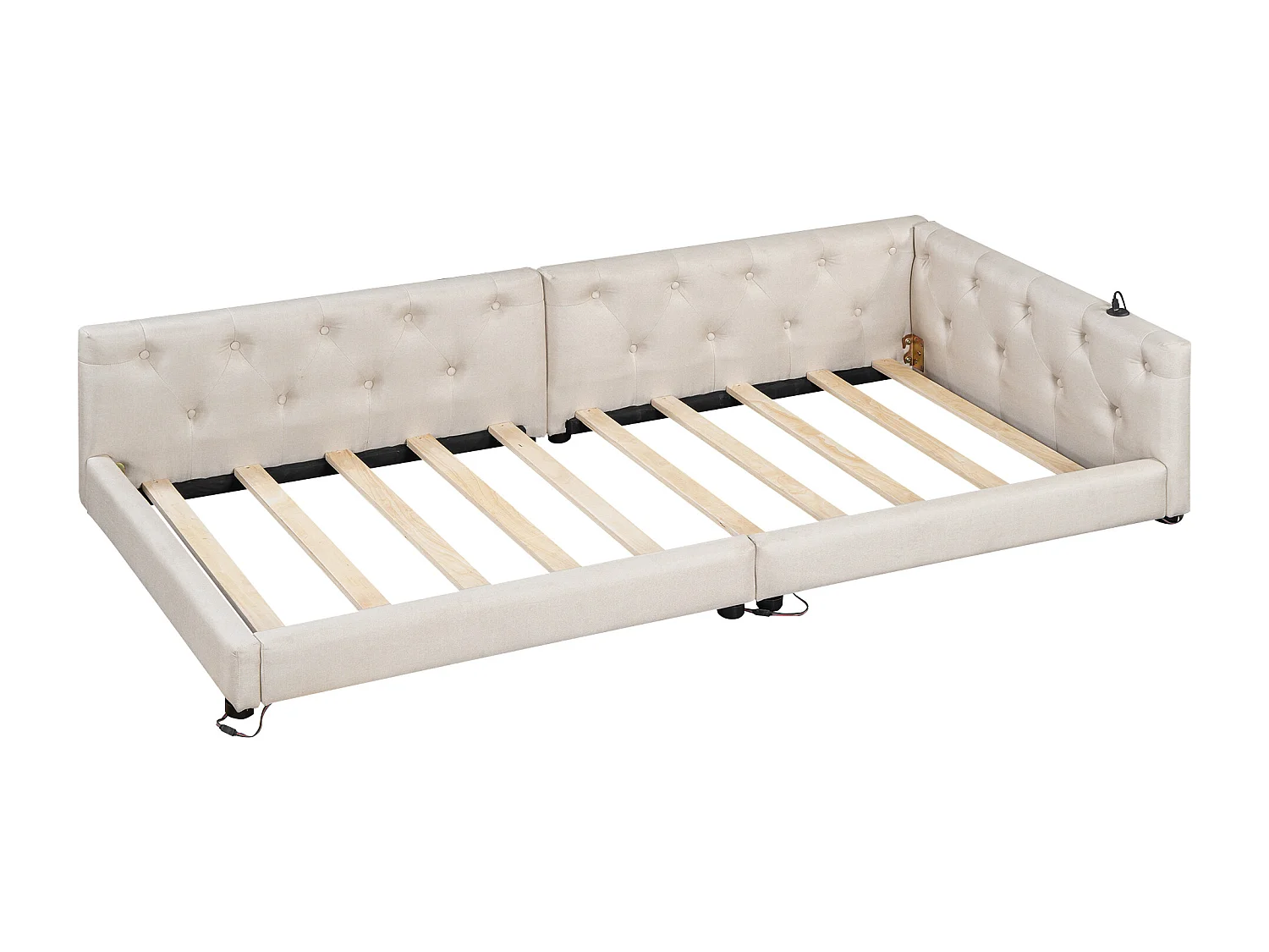 Lit banquette 90x200 cm en lin - avec LED et ports de recharge - Beige