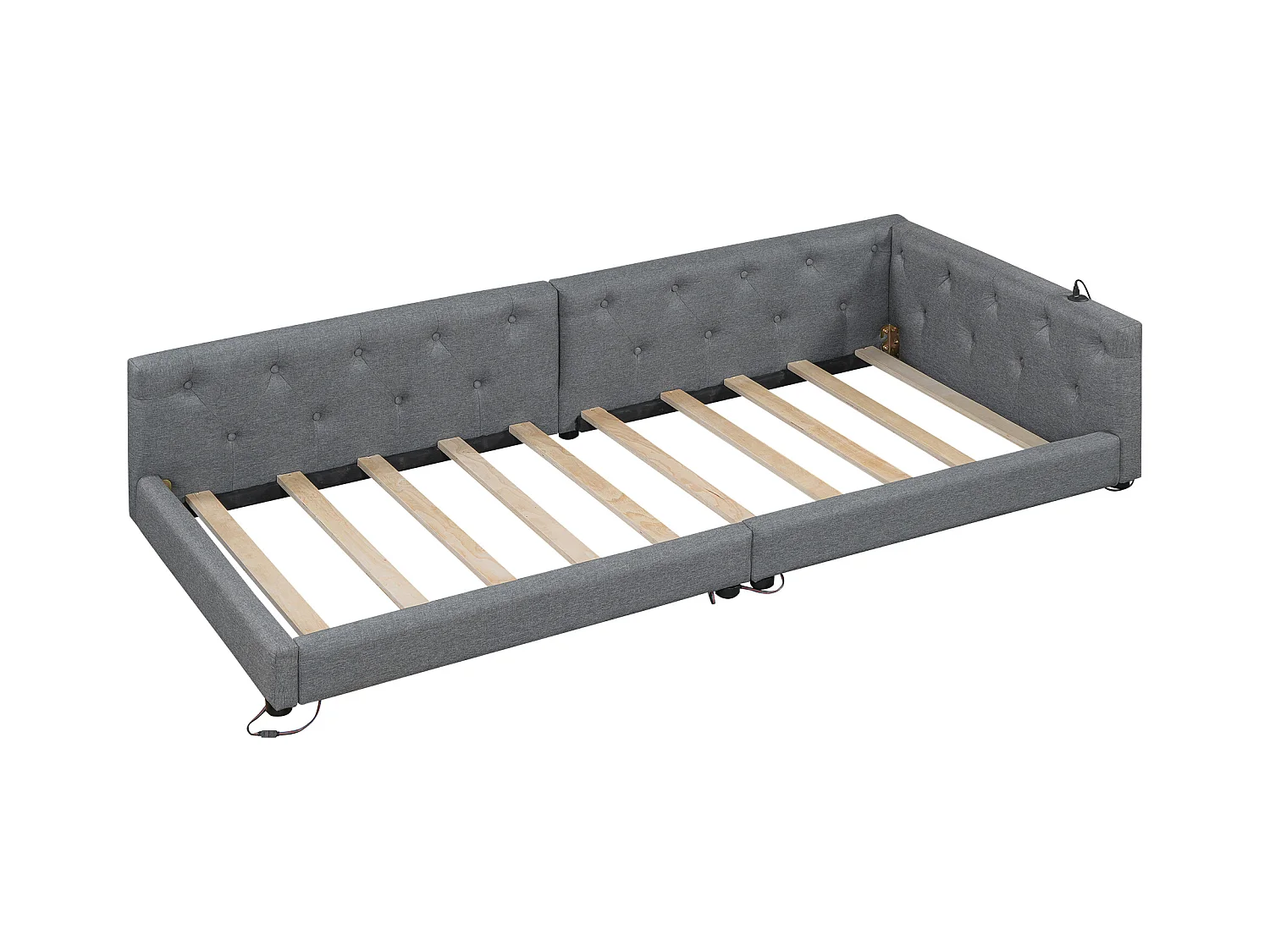 Leżanka lniana 90x200 cm - z diodami LED i portami ładowania - Szara