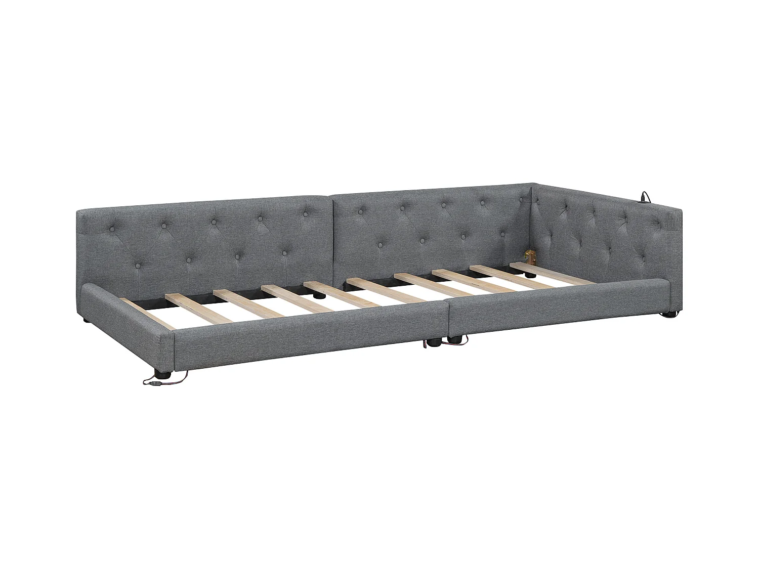 Leżanka lniana 90x200 cm - z diodami LED i portami ładowania - Szara