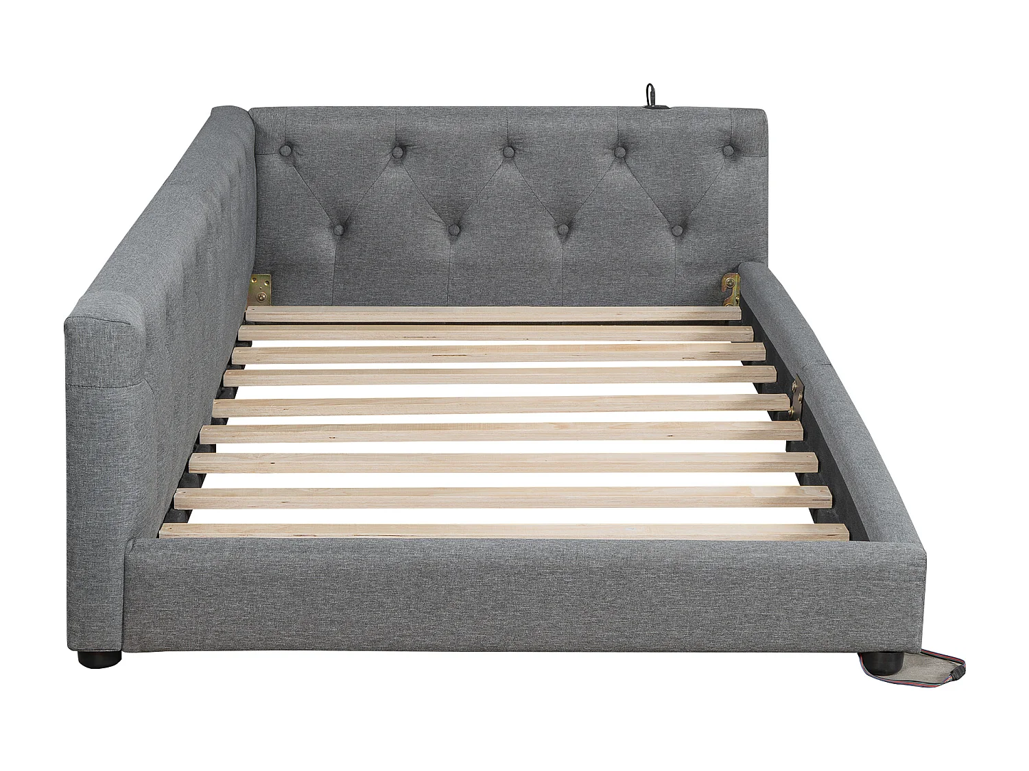 90x200 cm Tagesbett aus Leinen – mit LED und Ladeanschlüssen – Grau