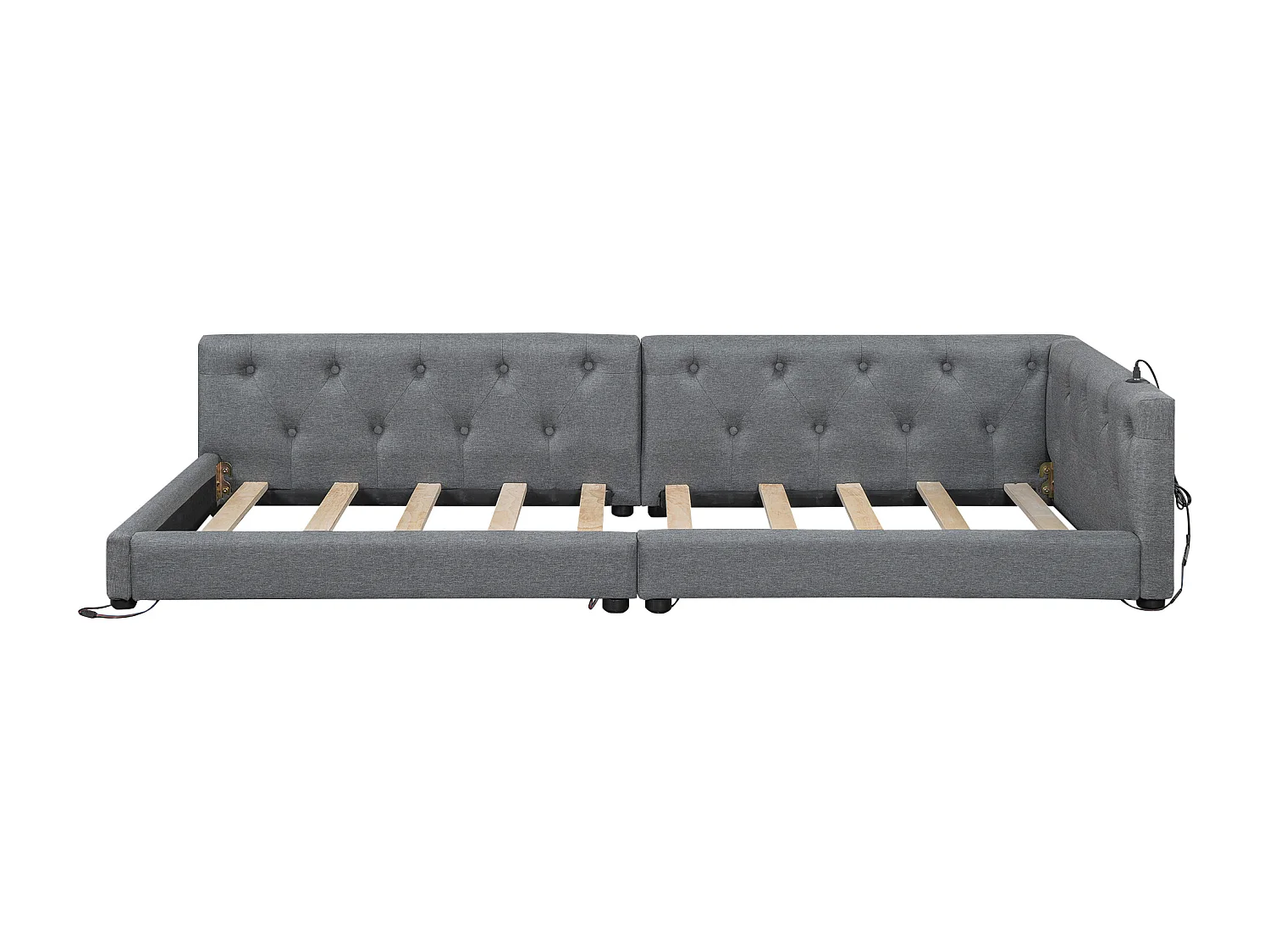 Lit banquette 90x200 cm en lin - avec LED et ports de recharge - Gris