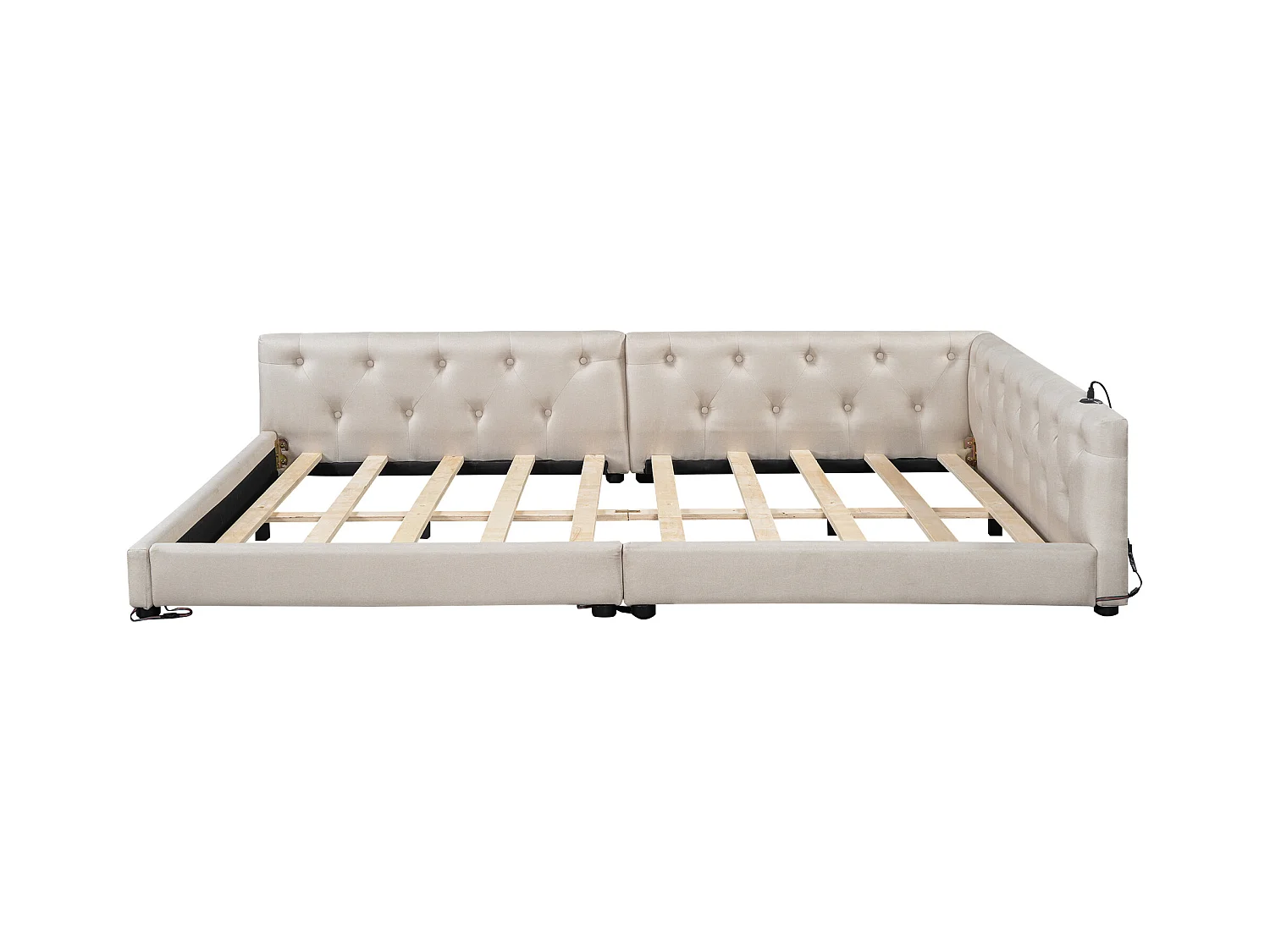 Lit banquette 140x200 cm en lin - avec LED et ports de recharge - Beige