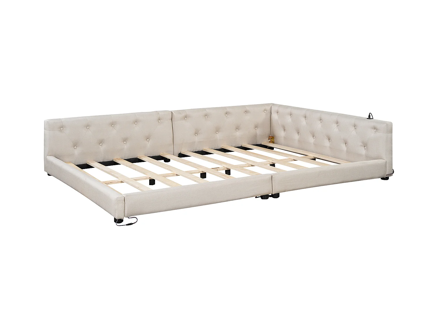Lit banquette 140x200 cm en lin - avec LED et ports de recharge - Beige