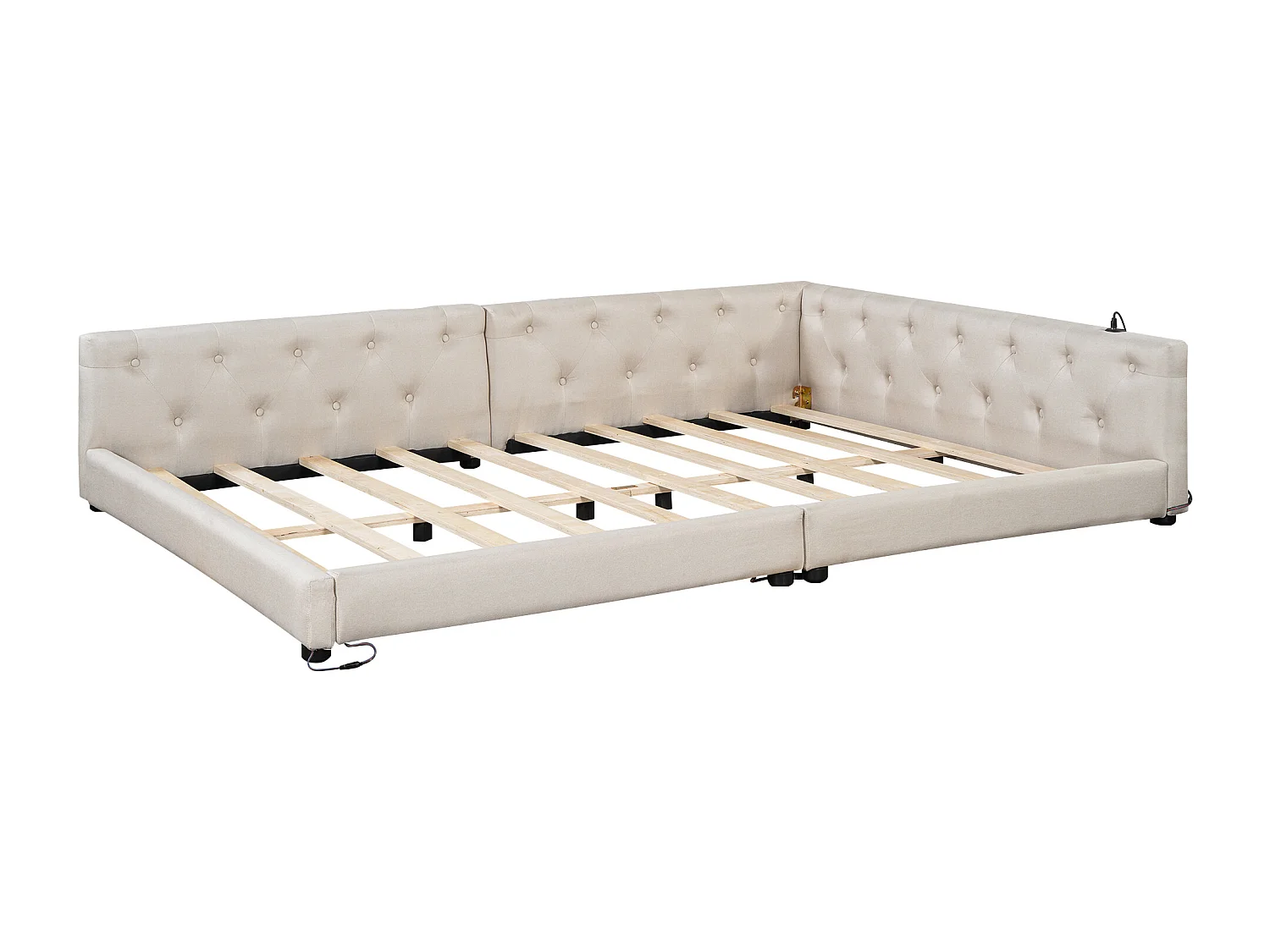 Lit banquette 140x200 cm en lin - avec LED et ports de recharge - Beige