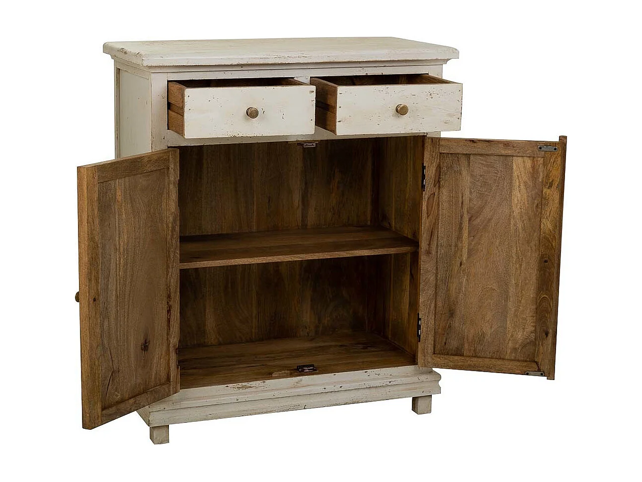 Hall en bois fini artisanal avec 2 portes et 2 tiroirs blancs 85x40x100