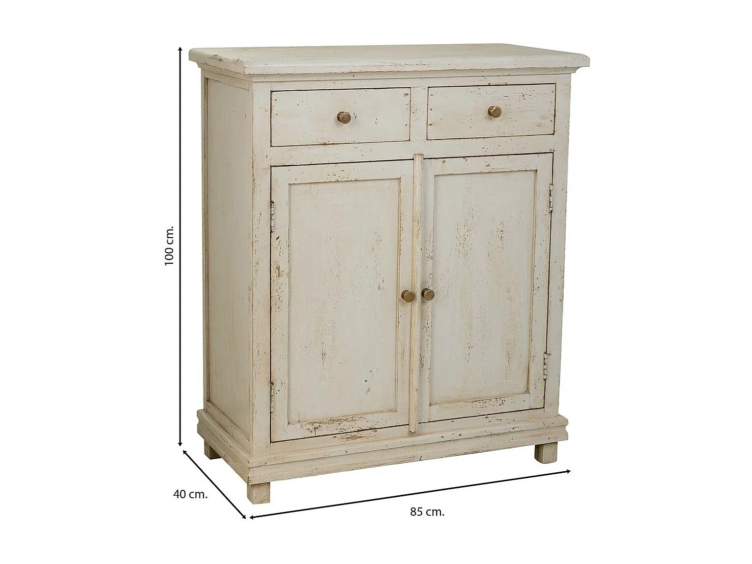 Hall en bois fini artisanal avec 2 portes et 2 tiroirs blancs 85x40x100