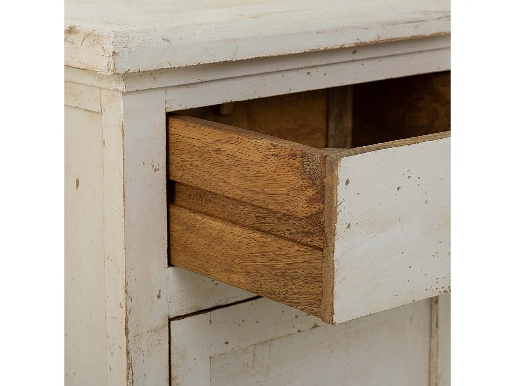 Hall en bois fini artisanal avec 2 portes et 2 tiroirs blancs 85x40x100