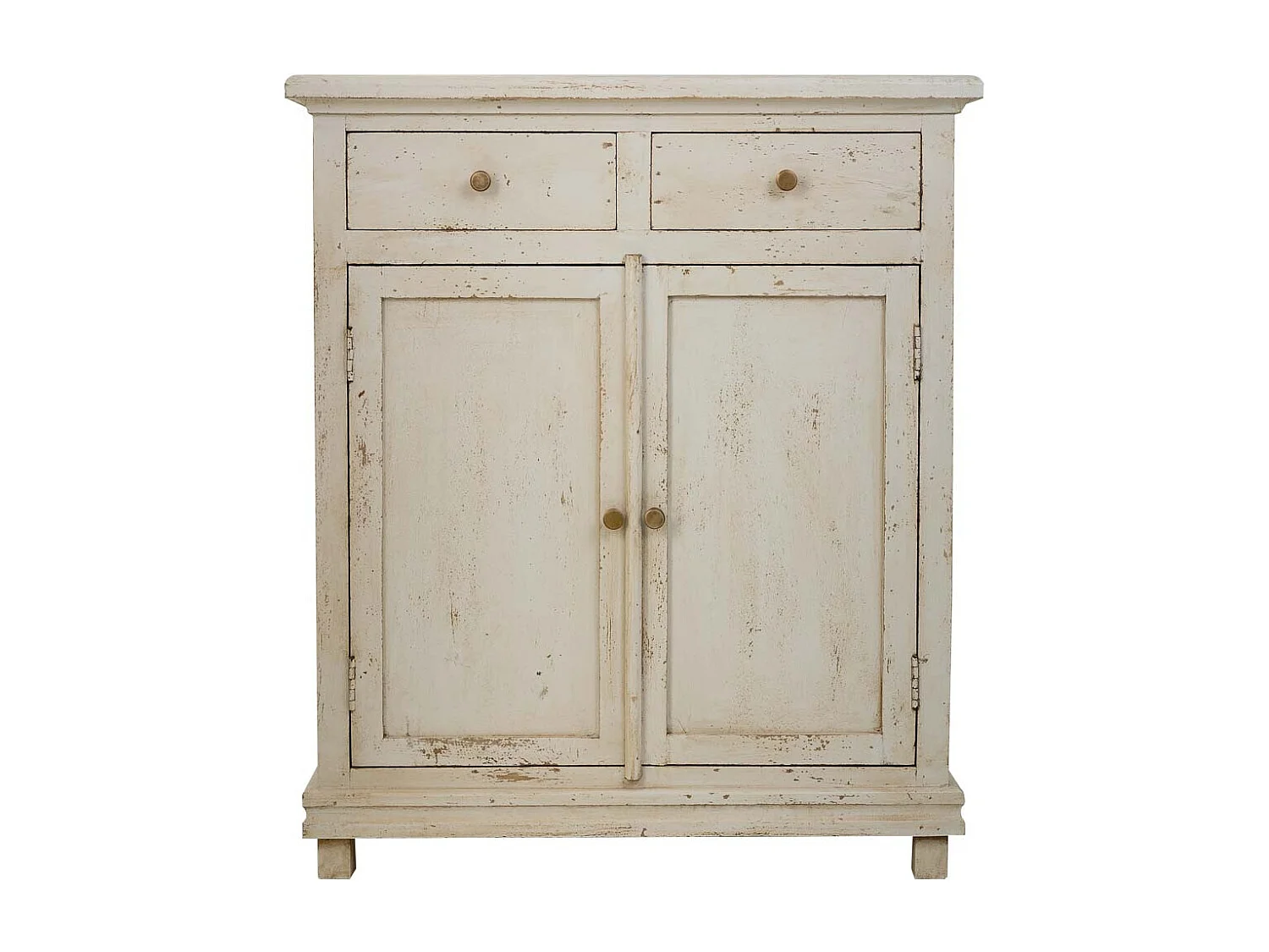 Hall em madeira com acabamento artesanal com 2 portas e 2 gavetas brancas 85x40x100